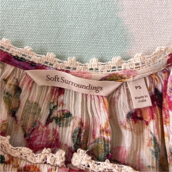 Soft Surroundings Floral Print Crochet
Lace Detail Cold Shoulder Top - Picture 8 of 11